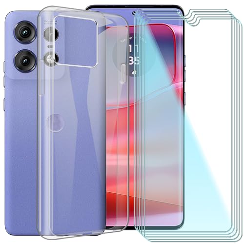 CAXKJE Handyhülle für Motorola Edge 60 (6.67 Zoll) Silikon Hülle + [5 Stück] Gehärtetes Schutzfolie,Transparent Schutzhülle Bumper Case Handyhülle mit 9H Gehärtetes Glas Film - Transparent von CAXKJE