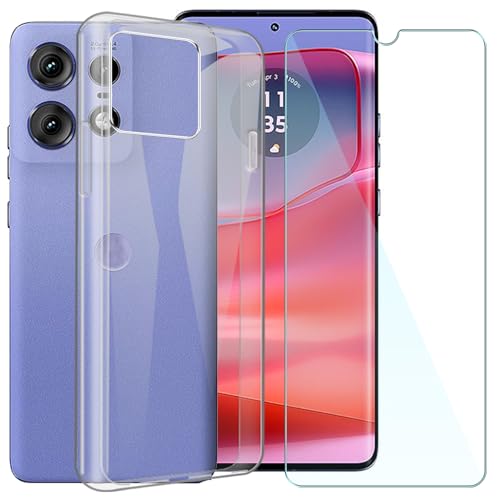 CAXKJE Handyhülle für Motorola Edge 60 (6.67 Zoll) Silikon Hülle + Gehärtetes Schutzfolie,Transparent Weiche Schutzhülle Bumper Case Handyhülle mit 9H Gehärtetes Glas Film - TM von CAXKJE