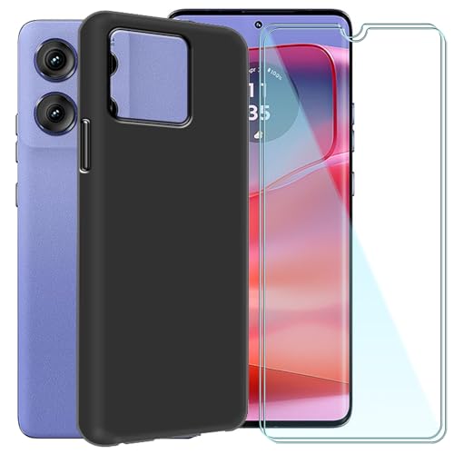 CAXKJE Handyhülle für Motorola Edge 60 Fusion (6.70 Zoll) Silikon Hülle + [2 Stück] Gehärtetes Schutzfolie,Schwarz Weiche Schutzhülle Bumper Case Handyhülle mit 9H Gehärtetes Glas Film - Schwarz von CAXKJE