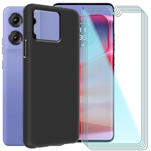 CAXKJE Handyhülle für Motorola Edge 60 Fusion (6.70 Zoll) Silikon Hülle + [5 Stück] Gehärtetes Schutzfolie,Schwarz Weiche Schutzhülle Bumper Case Handyhülle mit 9H Gehärtetes Glas Film - Schwarz von CAXKJE