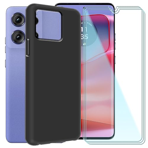 CAXKJE Handyhülle für Motorola Edge 60 Pro (6.67 Zoll) Silikon Hülle + [3 Stück] Gehärtetes Schutzfolie,Schwarz Weiche Schutzhülle Bumper Case Handyhülle mit 9H Gehärtetes Glas Film - Schwarz von CAXKJE