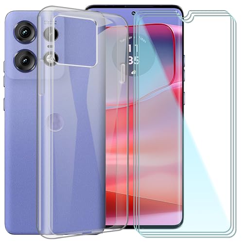 CAXKJE Handyhülle für Motorola Edge 60 Pro (6.67 Zoll) Silikon Hülle + [3 Stück] Gehärtetes Schutzfolie,Transparent Schutzhülle Bumper Case Handyhülle mit 9H Gehärtetes Glas Film - Transparent von CAXKJE
