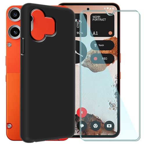 CAXKJE Handyhülle für Nothing CMF Phone 2 Pro (6.77 Zoll) Silikon Hülle + [2 Stück] Gehärtetes Schutzfolie,Schwarz Weiche Schutzhülle Bumper Case Handyhülle mit 9H Gehärtetes Glas Film - Schwarz von CAXKJE