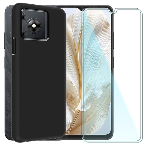 CAXKJE Handyhülle für Redmi 14C (6.88 Zoll) Silikon Hülle + [2 Stück] Gehärtetes Schutzfolie,Schwarz Weiche Schutzhülle Bumper Case Handyhülle mit 9H Gehärtetes Glas Film - Schwarz von CAXKJE