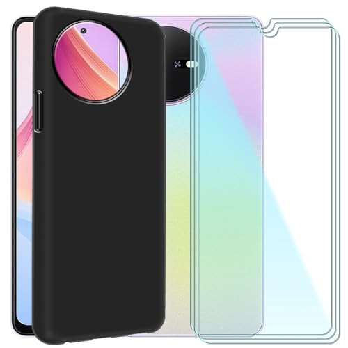 CAXKJE Handyhülle für TCL 60 (6.70 Zoll) Silikon Hülle + [3 Stück] Gehärtetes Schutzfolie,Schwarz Weiche Schutzhülle Bumper Case Handyhülle mit 9H Gehärtetes Glas Film - Schwarz von CAXKJE