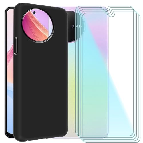 CAXKJE Handyhülle für TCL 60 (6.70 Zoll) Silikon Hülle + [5 Stück] Gehärtetes Schutzfolie,Schwarz Weiche Schutzhülle Bumper Case Handyhülle mit 9H Gehärtetes Glas Film - Schwarz von CAXKJE