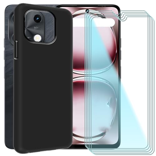 CAXKJE Handyhülle für Umidigi G9A (6.75 Zoll) Silikon Hülle + [5 Stück] Gehärtetes Schutzfolie,Schwarz Weiche Schutzhülle Bumper Case Handyhülle mit 9H Gehärtetes Glas Film - Schwarz von CAXKJE