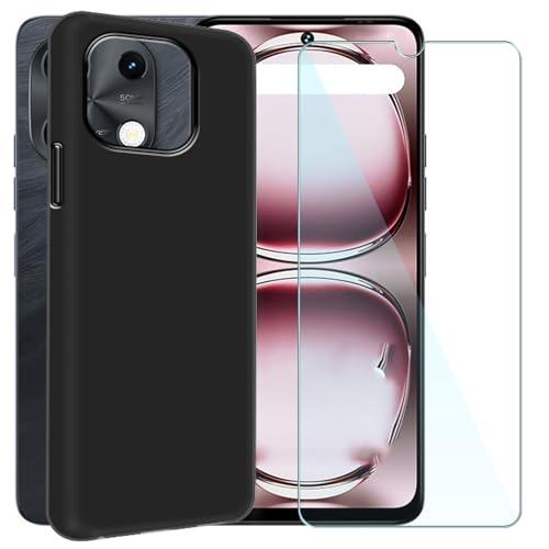 CAXKJE Handyhülle für Umidigi G9C (6.75 Zoll) Silikon Hülle + Gehärtetes Schutzfolie,Schwarz TPU Weiche Schutzhülle,Bumper Case Handyhülle mit 9H Gehärtetes Glas Film - TH von CAXKJE