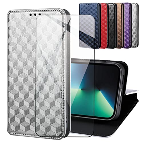 CAXKJE Lederhülle + Gehärtetes Schutzfolie für Motorola Edge 60 Fusion,Leder Flip Case Brieftasche Etui Schutzhülle Handyhülle, 9H Gehärtetes Glas Film für Edge 60 Fusion -LTW-Silver CAXKJE Lederhülle + Gehärtetes Schutzfolie für Motorola Edge 60 Fusion,Leder Flip Case Brieftasche Etui Schutzhülle Handyhülle, 9H Gehärtetes Glas Film für Edge 60 Fusion -LTW-Silver von CAXKJE