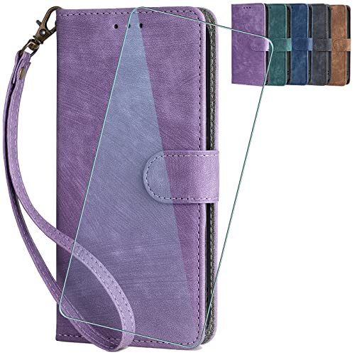 CAXKJE Lederhülle + Gehärtetes Schutzfolie für Nothing Phone 3a Pro,Leder Flip Case Brieftasche Etui Schutzhülle Handyhülle,9H Gehärtetes Glas Film für Nothing Phone 3a Pro -FDS-Purple von CAXKJE