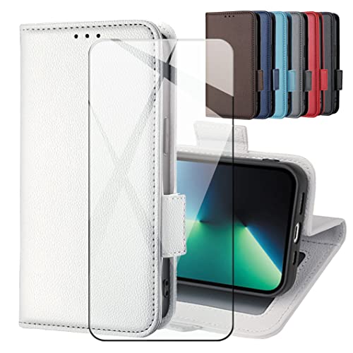 CAXKJE Lederhülle + Gehärtetes Schutzfolie für TCL 60R,Leder Flip Case Brieftasche Etui Schutzhülle Handyhülle, 9H Gehärtetes Glas Film für 60R -LZW-White CAXKJE Lederhülle + Gehärtetes Schutzfolie für TCL 60R,Leder Flip Case Brieftasche Etui Schutzhülle Handyhülle, 9H Gehärtetes Glas Film für 60R -LZW-White von CAXKJE