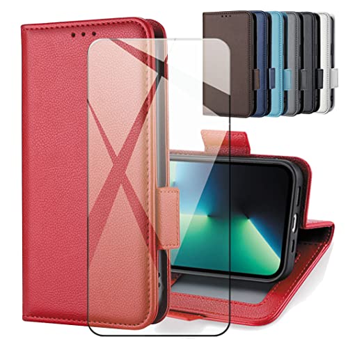 CAXKJE Lederhülle + Gehärtetes Schutzfolie für Umidigi G9A,Leder Flip Case Brieftasche Etui Schutzhülle Handyhülle, 9H Gehärtetes Glas Film für G9A -LZW-Red CAXKJE Lederhülle + Gehärtetes Schutzfolie für Umidigi G9A,Leder Flip Case Brieftasche Etui Schutzhülle Handyhülle, 9H Gehärtetes Glas Film für G9A -LZW-Red von CAXKJE