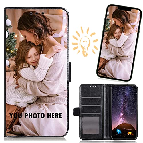 CAXKJE Lederhülle für Asus Zenfone 10 Personalisierte Handy Hülle,mit Eigenem Foto Bild Text Individuelle Schutzhülle,Leder Flip Case Schutzhülle Stoßfest Bumper Hülle - Black von CAXKJE