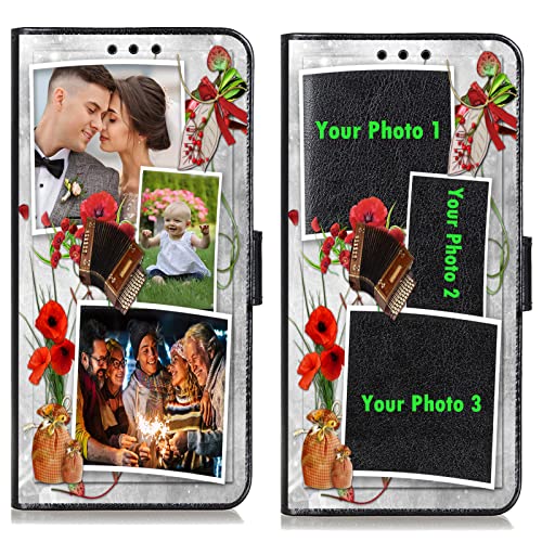 CAXKJE Lederhülle für Samsung Galaxy A25 5G Personalisierte Handy Hülle,mit Eigenem Foto Bild Text Individuelle Schutzhülle,Leder Flip Case Schutzhülle Stoßfest Bumper Hülle - 3P-Black von CAXKJE