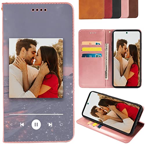 CAXKJE Lederhülle für Xiaomi 12T Pro Personalisierte Handy Hülle,mit Eigenem Foto Bild Text Individuelle Schutzhülle,Leder Flip Case Schutzhülle Stoßfest Hülle - Pink-ZT1 von CAXKJE