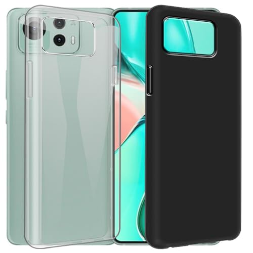 CAXKJE Silikon Hülle für Asus Zenfone 12 Ultra (6.78 Zoll),2 Pack Handyhülle TPU Weiche Ultra dünne Schutzhülle,Stoßfest Kratzfest Bumper Case(Transparent + Schwarz) von CAXKJE
