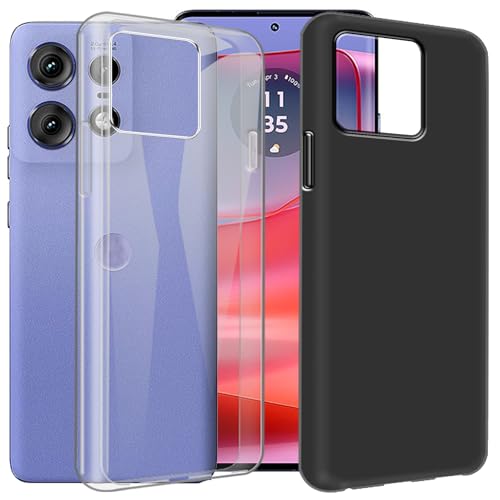 CAXKJE Silikon Hülle für Motorola Edge 60 Pro (6.67 Zoll),2 Pack Handyhülle TPU Weiche Ultra dünne Schutzhülle,Stoßfest Kratzfest Bumper Case(Transparent + Schwarz) von CAXKJE