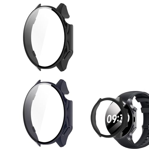 Gehäuse für ONEPLUS Watch 2 Smartwatch, Bildschirmschutzhülle für OnePlus Watch 2, Harter PC-Rahmen mit gehärtetem Glas, kompatibel mit OnePlusWatch 2 Smartwatch (2 Pack-Black + Blue) von CBDYWVR