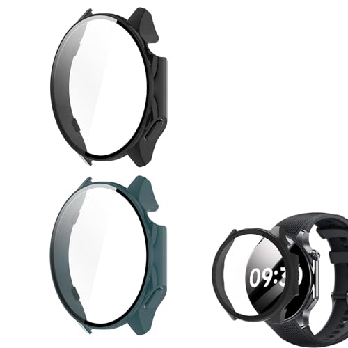 Gehäuse für ONEPLUS Watch 2 Smartwatch, Bildschirmschutzhülle für OnePlus Watch 2, Harter PC-Rahmen mit gehärtetem Glas, kompatibel mit OnePlusWatch 2 Smartwatch (2 Pack-Black + Green) von CBDYWVR