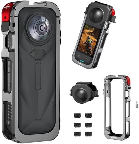 Kamerakäfig für Insta360 X5, Schutzhülle aus Aluminiumlegierung mit Schnellentriegelungsknopf, integrierten Blitzschuh-Halterungen und 6,35 mm Gewinde, Silikon-Objektivabdeckung und erweiterbares von CBDYWVR