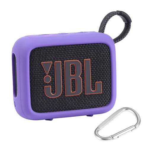 Silikon-Schutzhülle für JBL Go 4 – Tragbarer Bluetooth-Lautsprecher, wasserdicht und staubabweisend, tragbare Hülle für JBL Go 4 Bluetooth-Lautsprecher, Reise-Tragetasche mit Karabiner (lila) von CBDYWVR