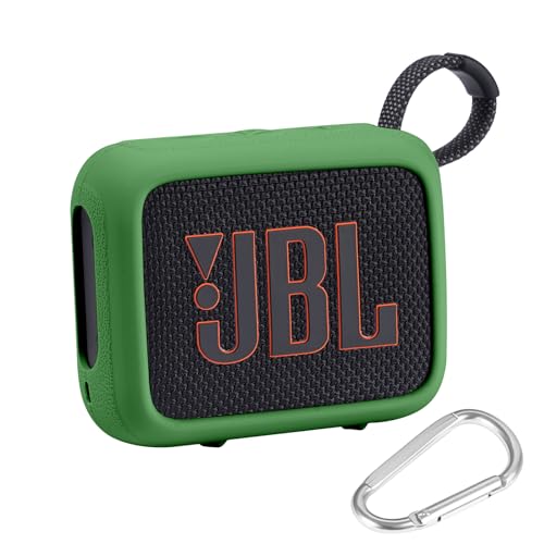 Silikonhülle für JBL Go 4 – Tragbarer Bluetooth-Lautsprecher, wasserdicht und staubabweisend, tragbare Hülle für JBL Go 4 Bluetooth-Lautsprecher, Reise-Tragetasche mit Karabiner (grün) von CBDYWVR