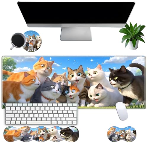 Großes Gaming-Mauspad-Set mit Handgelenkstütze - 80.0 cm x 30.0 cm 4-in-1 XXL Mauspad mit Tastatur-Handgelenkauflage, Maus-Handgelenkauflage & Untersetzer - Ergonomische Schreibtischunterlage für Büro von CBTTKXKL