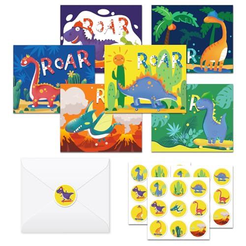 CC HOME 24-teiliges Set von Dinosaurier themed Grußkarten, niedliche Dinosaurier faltende Postkarten mit Umschlägen und Aufklebern Dinosaurier Geburtstagskarte,für Kinder Familie Freunde CC HOME 24-teiliges Set von Dinosaurier themed Grußkarten, niedliche Dinosaurier faltende Postkarten mit Umschlägen und Aufklebern Dinosaurier Geburtstagskarte,für Kinder Familie Freunde von CC HOME
