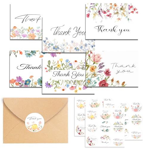 CC HOME Dankeskarten mit Umschlägen, 24-teiliges Set Osterkarten Frühlingsblumen-Grußkarten, faltbare Grußkarten mit Umschlägen und Aufklebern, Dankeskarten für Kinder, Familie, Freunde CC HOME Dankeskarten mit Umschlägen, 24-teiliges Set Osterkarten Frühlingsblumen-Grußkarten, faltbare Grußkarten mit Umschlägen und Aufklebern, Dankeskarten für Kinder, Familie, Freunde von CC HOME