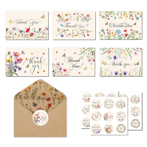Floral Grußkarten mit Umschlägen, 24-teiliges Set Osterkarten von Floral Themed Grußkarten, Faltende Postkarten mit Umschlägen und Aufklebern für Kinder, Familie, Freunde Dankeskarten Floral Grußkarten mit Umschlägen, 24-teiliges Set Osterkarten von Floral Themed Grußkarten, Faltende Postkarten mit Umschlägen und Aufklebern für Kinder, Familie, Freunde Dankeskarten von CC HOME