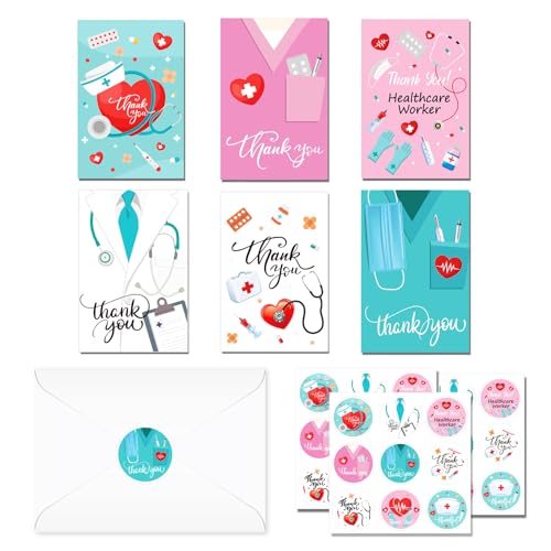 Krankenschwestertag Grußkarten mit Umschlägen, 24-teiliges Set von Krankenschwestertag Themed Grußkarten, Faltende Postkarten mit Umschlägen und Aufklebern für Kinder, Familie, Freunde Krankenschwestertag Grußkarten mit Umschlägen, 24-teiliges Set von Krankenschwestertag Themed Grußkarten, Faltende Postkarten mit Umschlägen und Aufklebern für Kinder, Familie, Freunde von CC HOME