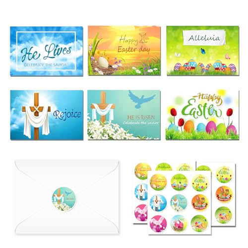 Ostern Grußkarten mit Umschlägen Dankeskarten, 24-teiliger Satz Ostern Grußkarten, Ostern Faltkarten mit Umschlägen und Aufklebern, Osterei Postkarten für Kinder, Familie und Freunde (Osterei C) von CC HOME