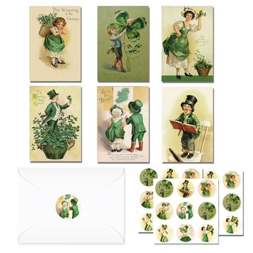 St Patricks Day Grußkarten mit Umschlägen, 24-teiliges Set St.Patrick's Grußkarten, Lucky Clover faltende Grußkarten mit Umschlägen und Aufklebern, Postkarten für Kinder, Familie, Freunde St Patricks Day Grußkarten mit Umschlägen, 24-teiliges Set St.Patrick's Grußkarten, Lucky Clover faltende Grußkarten mit Umschlägen und Aufklebern, Postkarten für Kinder, Familie, Freunde von CC HOME