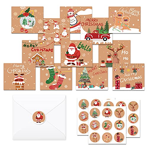 Weihnachten Grußkarten Farbe Rindsledermit Umschlägen, 24-teiliges Set von Retro Themed Grußkarten Weihnachtskarten, Faltende Postkarten mit Umschlägen und Aufklebern für Kinder, Familie, Freunde Weihnachten Grußkarten Farbe Rindsledermit Umschlägen, 24-teiliges Set von Retro Themed Grußkarten Weihnachtskarten, Faltende Postkarten mit Umschlägen und Aufklebern für Kinder, Familie, Freunde von CC HOME
