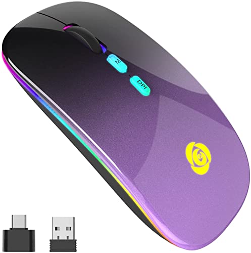 Bluetooth LED-Maus, kabellose Maus mit USB-Empfänger und Typ C, 2,4 GHz und 7 Farben, kabellose Maus mit 3 dpi 800/1200/1600 dpi kompatibel mit iPad / PC / Mac / Windows s von CC Store