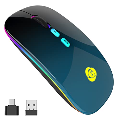 Kabellose Maus, Bluetooth-Maus mit USB-C-Empfänger, USB-Empfänger mit 2,4 GHz, 7 Farben, kabellose Maus, dünn, 3 DPI 800/1200/1600, kompatibel mit PC/Laptop/Windows (Black Blue) von CC Store