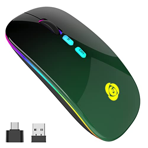 Bluetooth-Maus, kabellos, mit USB-Empfänger, Typ-C, USB-Empfänger, 7 Farben bei 2,4 GHz, kabellose Maus, dünn, 3 DPI 800/1200/1600, kompatibel mit PC/Laptop/Windows (Black Green) von CC Store