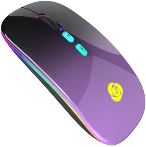 Kabellose Maus, Bluetooth-Maus mit USB-C-Empfänger, USB-Empfänger mit 2,4 GHz, 7 Farben, kabellose Maus, dünn, 3 DPI 800/1200/1600, kompatibel mit PC/Laptop/Windows (Black Purple) von CC Store