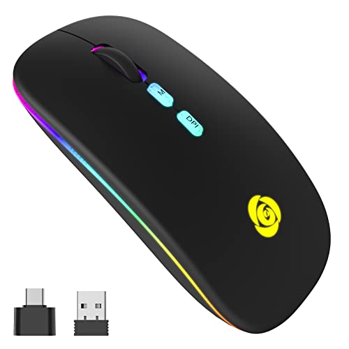 Kabellose Bluetooth-Maus mit Typ-C-Empfänger, wiederaufladbar, 2.4 GHz, USB, tragbar, mobil, optisch, Büro, Bluetooth, Maus, Hintergrundbeleuchtung, Laptop, Computer und Windows von CC Store