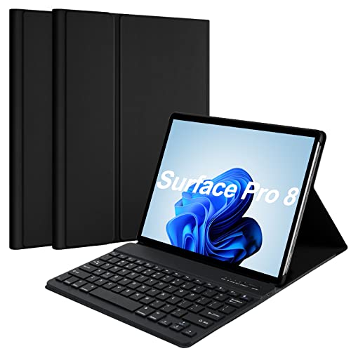 Microsoft Surface Pro 8 Tastaturhülle, Schlanke & Leichte Schutzhülle mit Bluetooth Abnehmbare Tastatur Kompatibel mit 2021 Surface Pro 8 13 Zoll (Schwarz) von CC Store