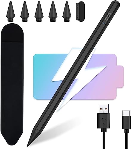 Quick Charge Pen Kompatibel mit Apple iPad 2018-2024,Quick Charge Stylus Pen,Neigungssensitiv & Palm Reject,Kompatibel mit iPad 10/9/8/7/6,iPad Pro 12.9/11/Air 5/4/3/Mini 6/5 (Schwarz) von CC Store