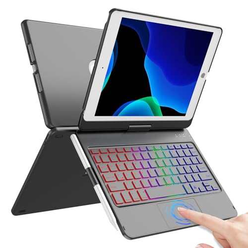 Schutzhülle mit Touchpad-Tastatur für iPad 9. Generation 10,2 Zoll 2021, Multi-Touch und Hintergrundbeleuchtung, um 360 ° drehbar und Stifthalter, Schutzhülle mit Trackpad-Tastatur für iPad 10.2 iPad von CC Store