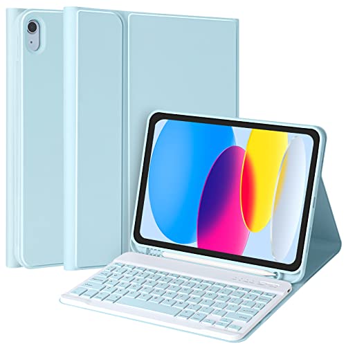 Tastatur Hülle für iPad 10 Gen 2022,Deutsche Bluetooth Tastatur für iPad 10th / 10.9 2022 mit Kabelloser,Automatischer Reaktivierung/Deaktivierung,Unterstützung für Stiftschlitz und Aufladen (Blue) von CC Store