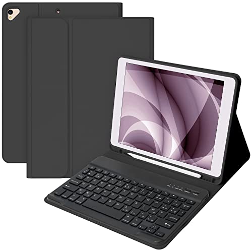 Tastatur für iPad 10.2 9. 2021/8. 2020/10.2 7. 2019/10.5/Air 3, kabellose Bluetooth-Tastatur, Französisch, Schutzhülle mit Eingabestift, abnehmbare Tastatur-Schutzhülle für iPad (schwarz) von CC Store