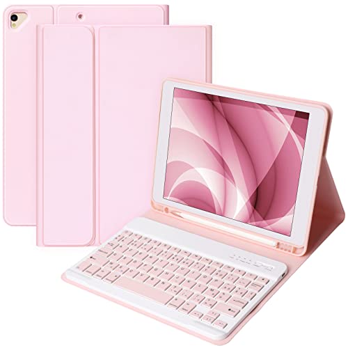 Tastatur für iPad 10.2 9th 2021/8th 2020/10.2 7th 2019/10.5/Air 3, kabellose Bluetooth-Tastatur, französisch, Schutzhülle mit Eingabestift, abnehmbare Tastaturhülle für iPad (Pink) von CC Store