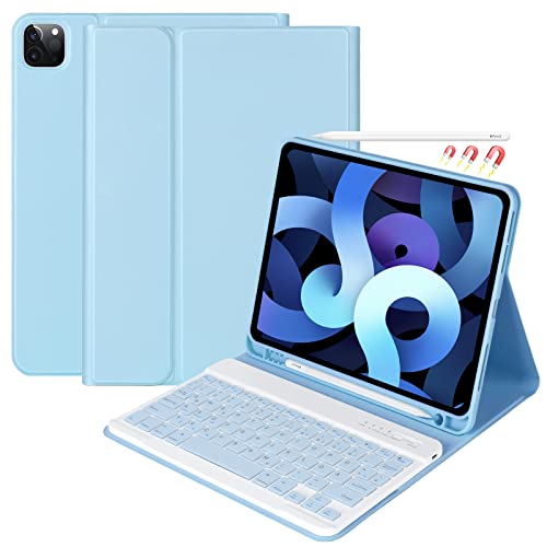 Tastatur für iPad Air 5 2022/Air 4 2020, Hülle für iPad Air 10.9 (4. Generation) 2020/iPad 10.9/iPad Pro 11 2022 mit Kabellose Bluetooth Deutsche Tastatur Abnehmbarer Wireless und Stifthalter (Blue) von CC Store