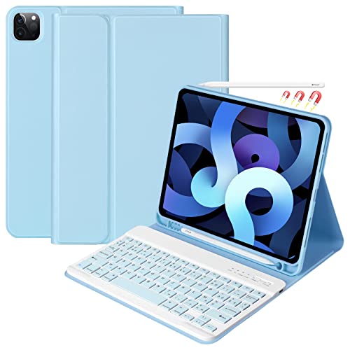 Tastatur für iPad Air 5 2022/Air 4 2020, Schutzhülle für iPad 10.9 2020 mit Tastaturhülle, Französisch, für iPad Pro 11 2021/2020/2018, abnehmbare Bluetooth-Tastatur und Hülle mit Nut (Light Blue) von CC Store