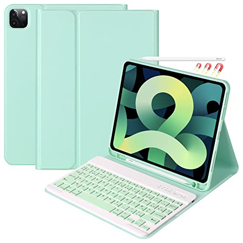 Tastatur für iPad Air 5 2022/Air 4 2020, Schutzhülle für iPad 10.9 2020 mit Tastaturhülle, Französisch, für iPad Pro 11 2021/2020/2018, abnehmbare Bluetooth-Tastatur und Hülle mit Nut (Mint Green) von CC Store