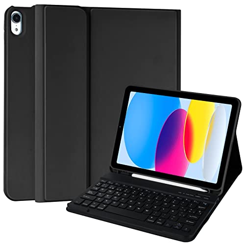 iPad Tastatur Neue 10a 2022, Hülle für iPad 10 Gen 2022, mit kabelloser Tastatur, abnehmbar, spanische Bluetooth-Tastatur, mit Schlitz und Enthaaren/Schlafen, Auto für iPad Neu 10.9 2022 von CC Store