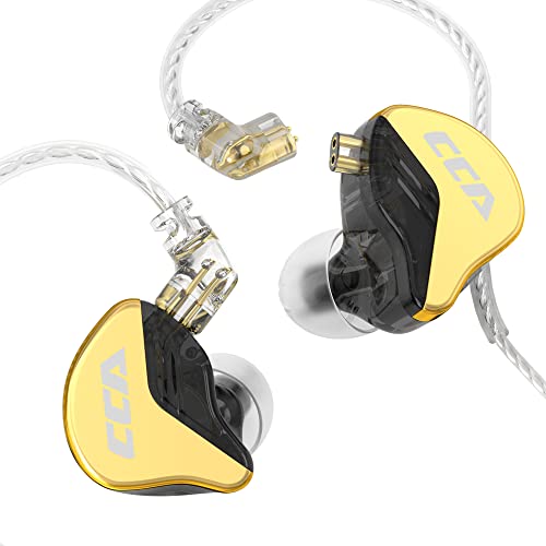 CCA CRA+ In-Ear-Kopfhörer, ultradünne Membran, dynamischer Treiber, IEM, klarer Klang und tiefer Bass, kabelgebundene Ohrhörer mit verhedderungsfreiem, abnehmbarem Kabel, Gold mit Mikrofon von CCA